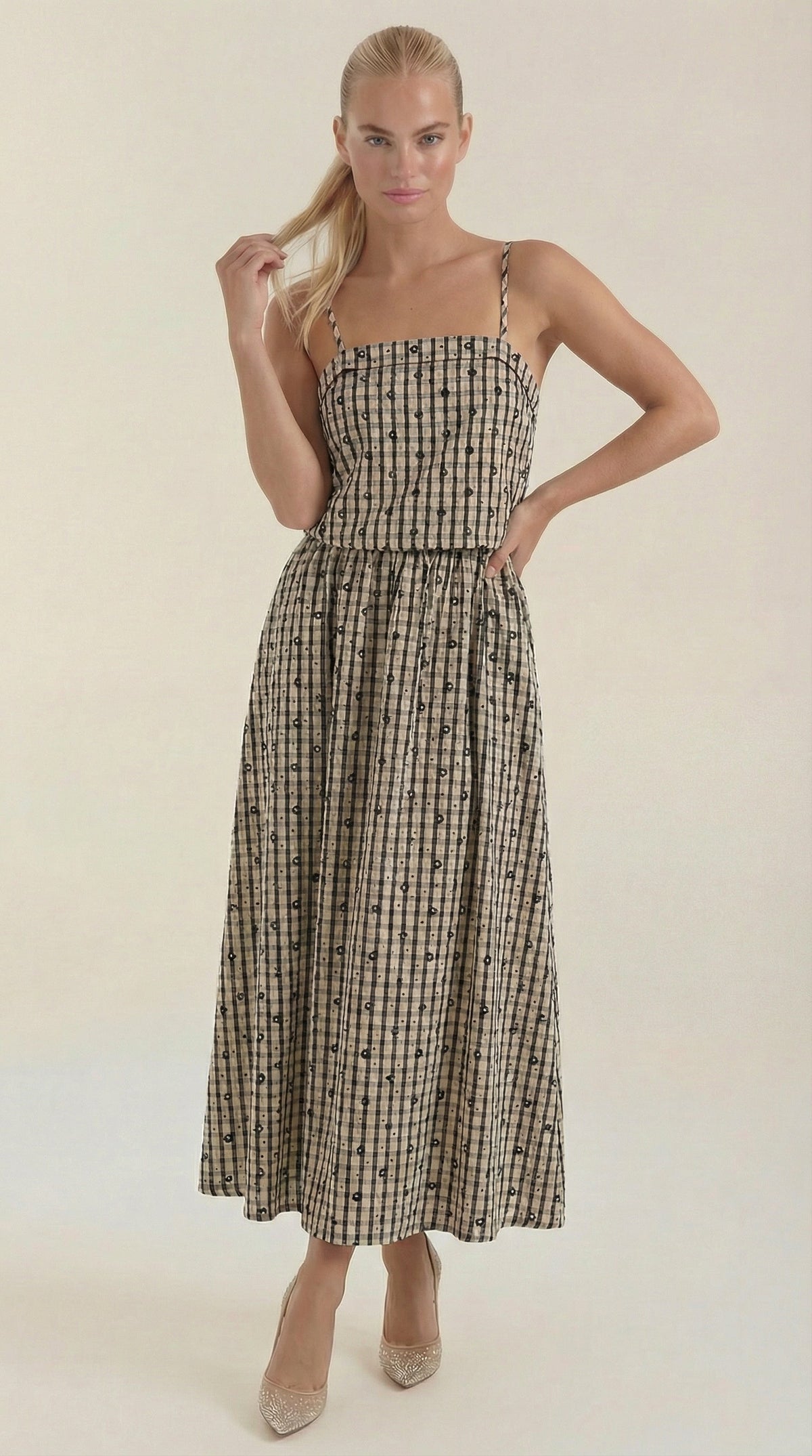 JULIANA | VESTIDO MIDI DE VERANO A CUADROS CON ESCOTE REDONDO