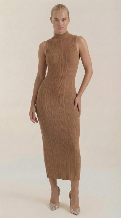 SONIA | VESTIDO MIDI AJUSTADO CON CUELLO ALTO
