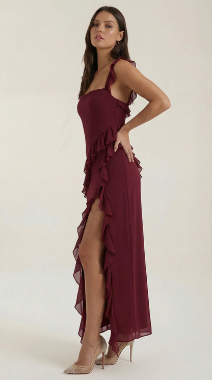 SUSAN | VESTIDO LARGO CON VOLANTES