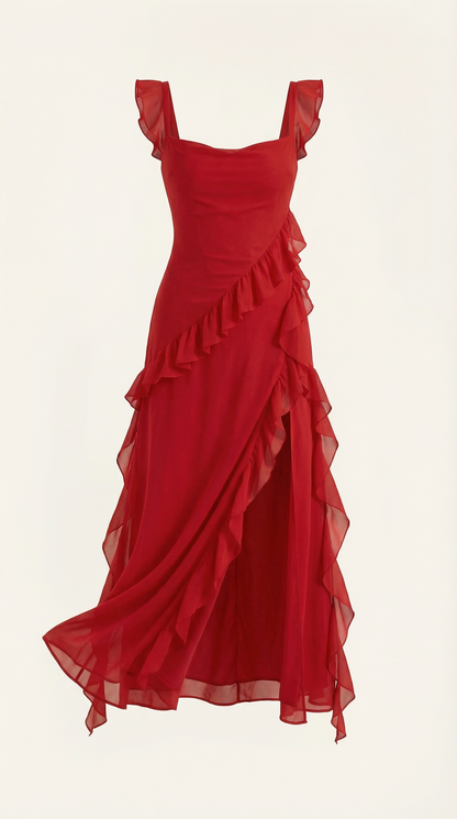 SUSAN | VESTIDO LARGO CON VOLANTES