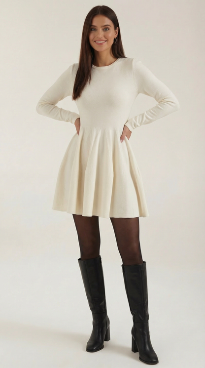 TIFFANY | VESTIDO CORTO DE MANGA LARGA CON PLIEGUES