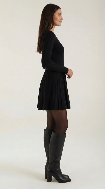 TIFFANY | VESTIDO CORTO DE MANGA LARGA CON PLIEGUES