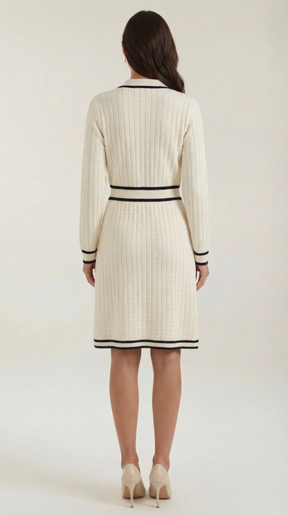 TRACY | ELEGANTE VESTIDO DE PUNTO CON RIBETES EN CONTRASTE