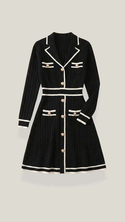 TRACY | ELEGANTE VESTIDO DE PUNTO CON RIBETES EN CONTRASTE
