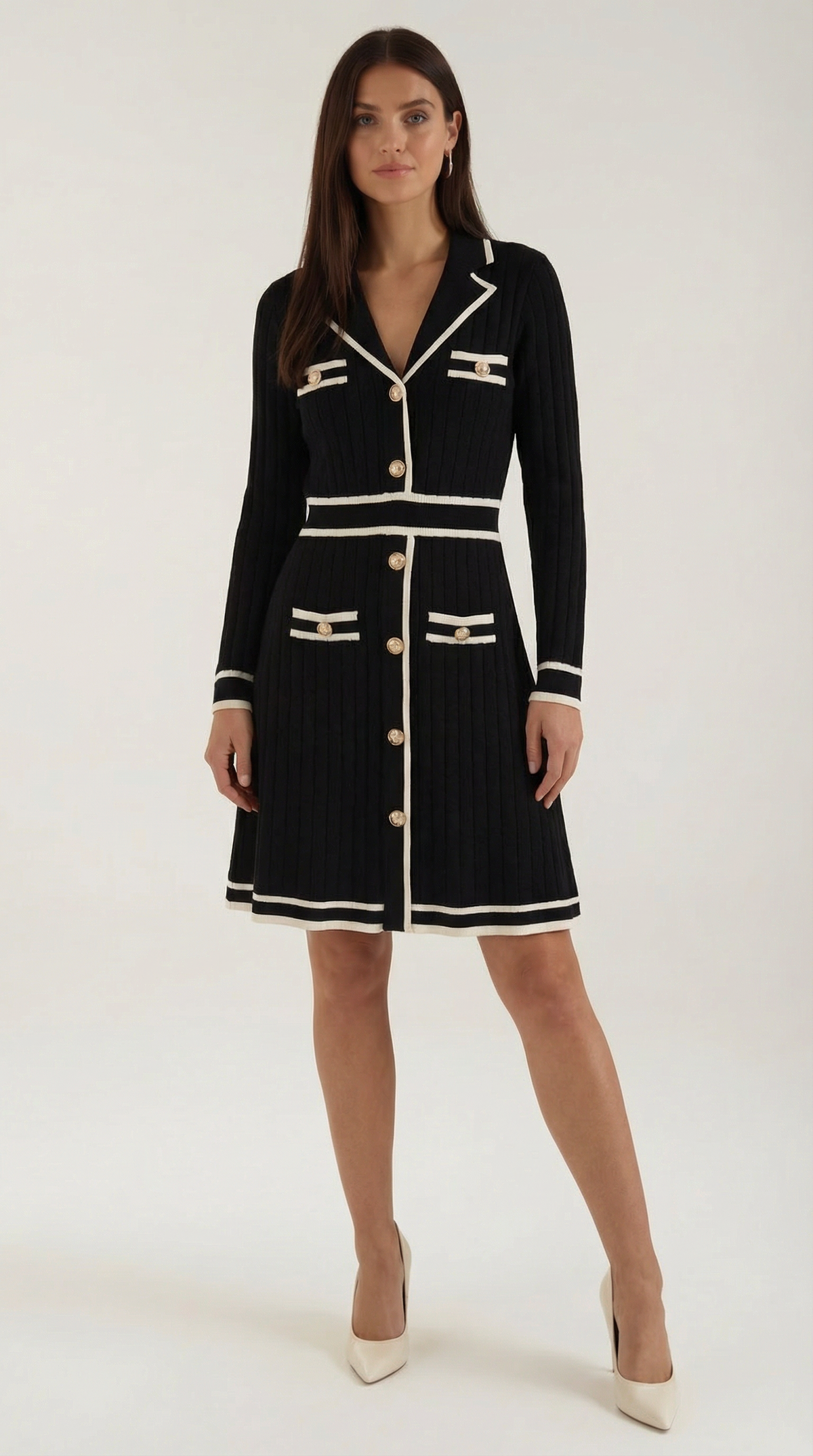 TRACY | ELEGANTE VESTIDO DE PUNTO CON RIBETES EN CONTRASTE