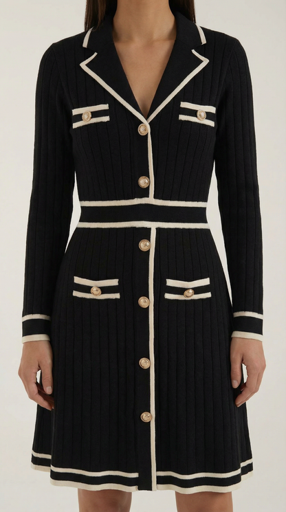 TRACY | ELEGANTE VESTIDO DE PUNTO CON RIBETES EN CONTRASTE