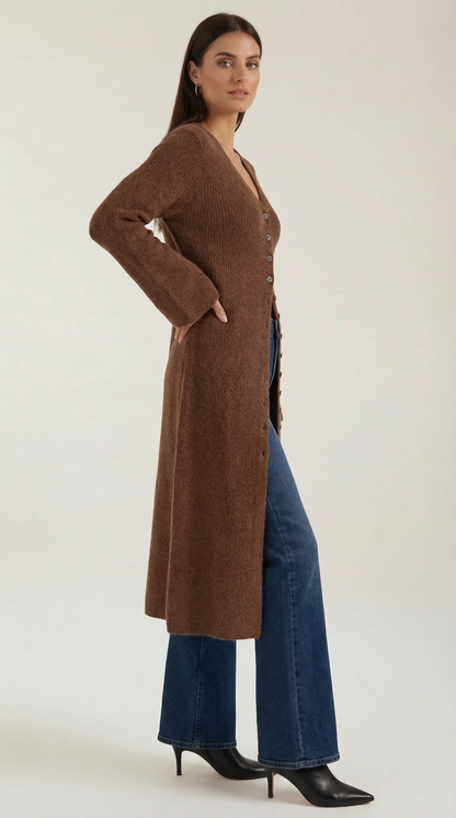 MARINA | CÁRDIGAN MAXI DE PUNTO CON ESCOTE EN V