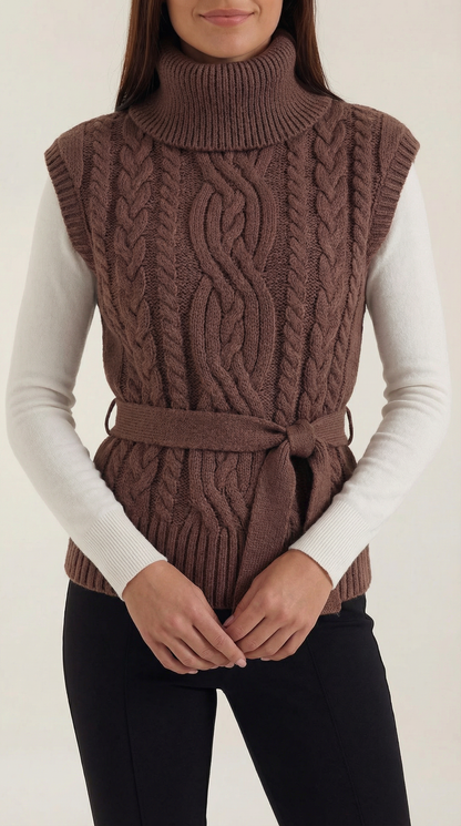 NADIA | CHALECO DE PUNTO TRENZADO CON CUELLO ALTO