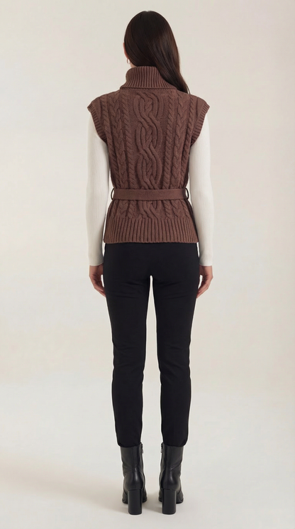 NADIA | CHALECO DE PUNTO TRENZADO CON CUELLO ALTO