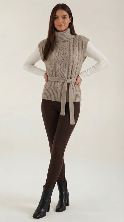 NADIA | CHALECO DE PUNTO TRENZADO CON CUELLO ALTO