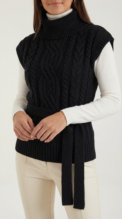 NADIA | CHALECO DE PUNTO TRENZADO CON CUELLO ALTO