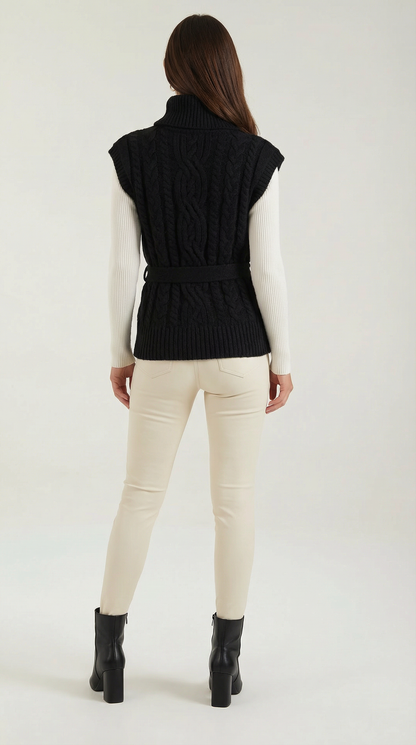 NADIA | CHALECO DE PUNTO TRENZADO CON CUELLO ALTO