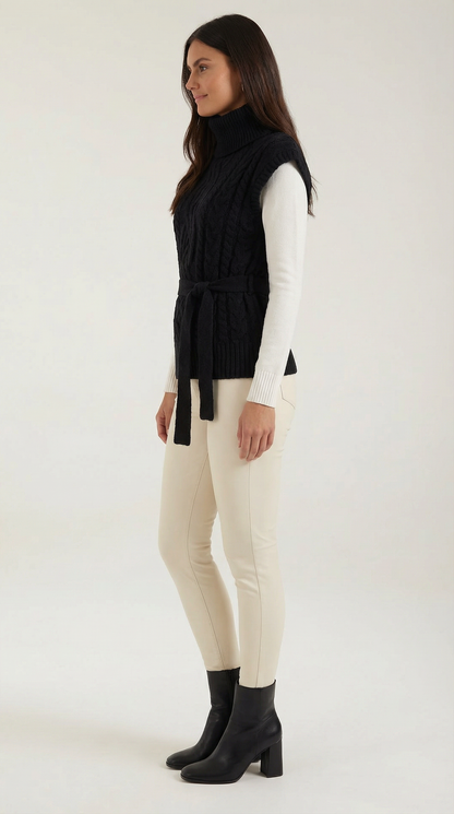 NADIA | CHALECO DE PUNTO TRENZADO CON CUELLO ALTO