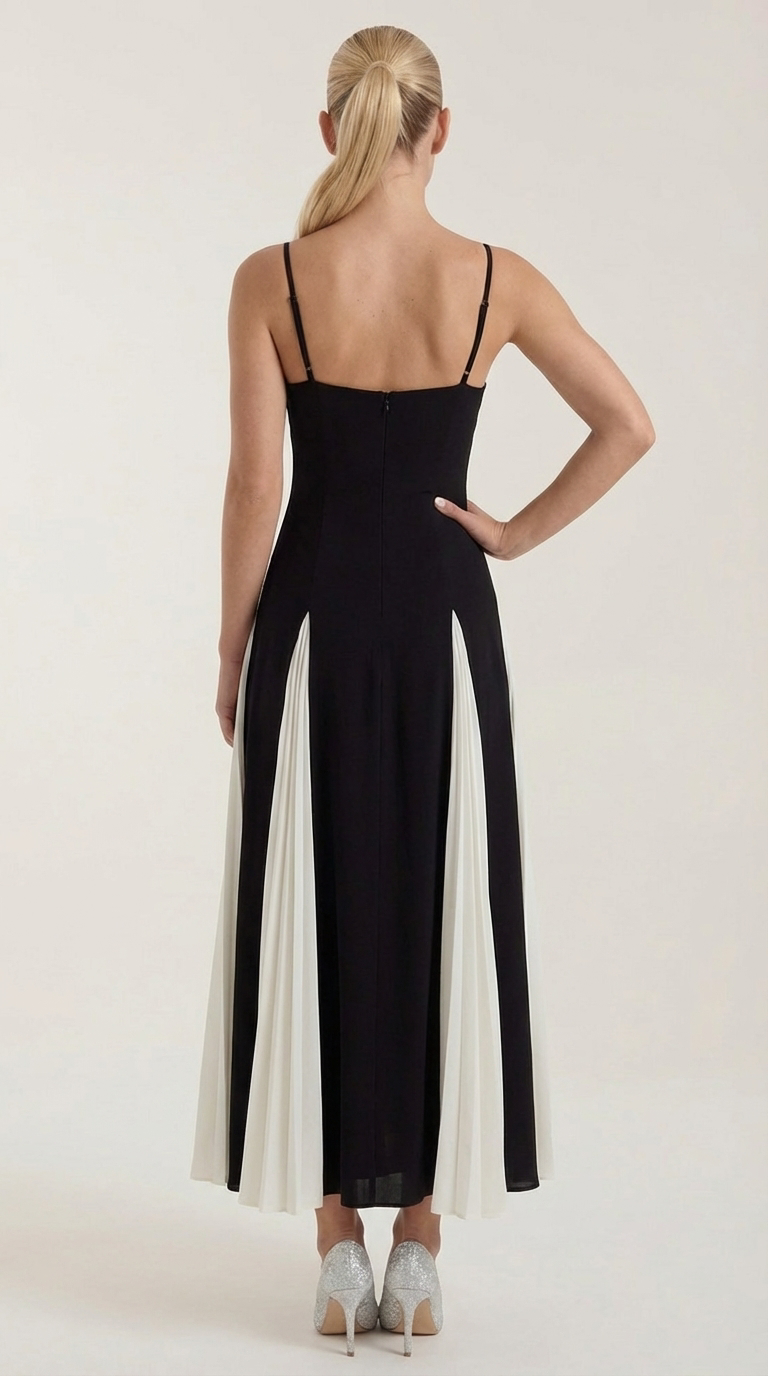 GOLDIE | VESTIDO MIDI CON PLIEGUES EN GODETS