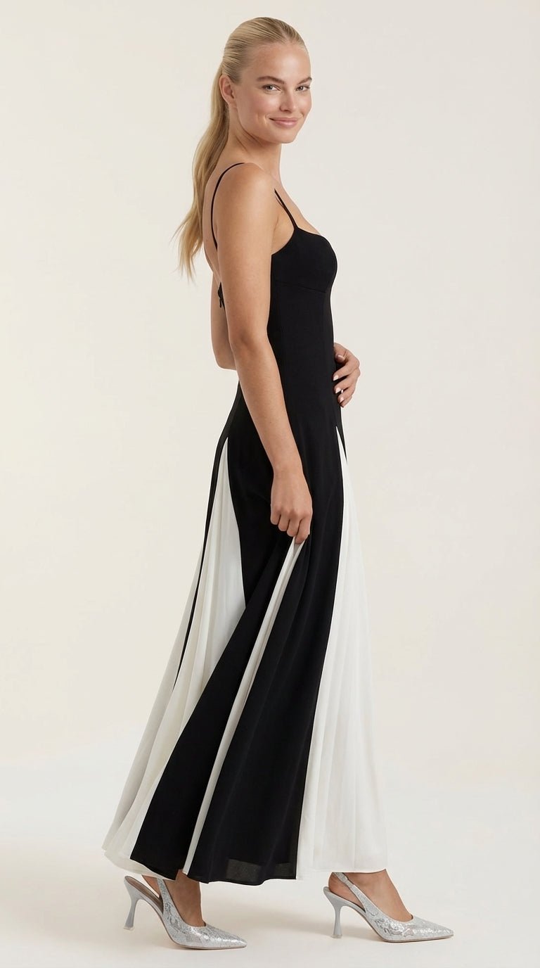 GOLDIE | VESTIDO MIDI CON PLIEGUES EN GODETS
