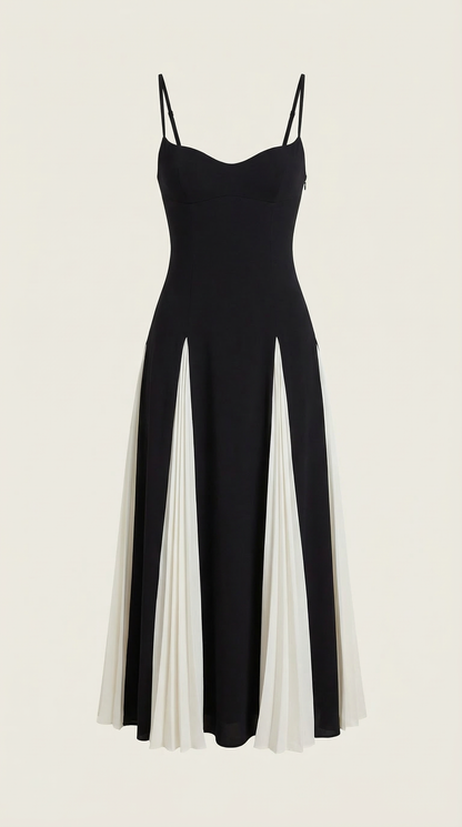 GOLDIE | VESTIDO MIDI CON PLIEGUES EN GODETS