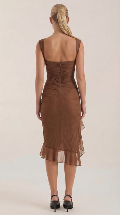 RAMONA | VESTIDO MIDI CON DETALLES DE VOLANTES