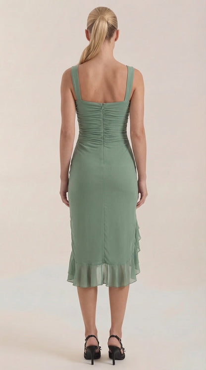 RAMONA | VESTIDO MIDI CON DETALLES DE VOLANTES