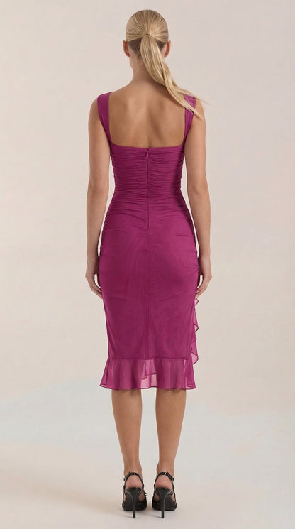 RAMONA | VESTIDO MIDI CON DETALLES DE VOLANTES