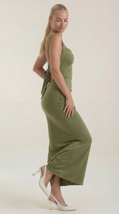 RHODA | VESTIDO LARGO CON DETALLES FRUNCIDOS