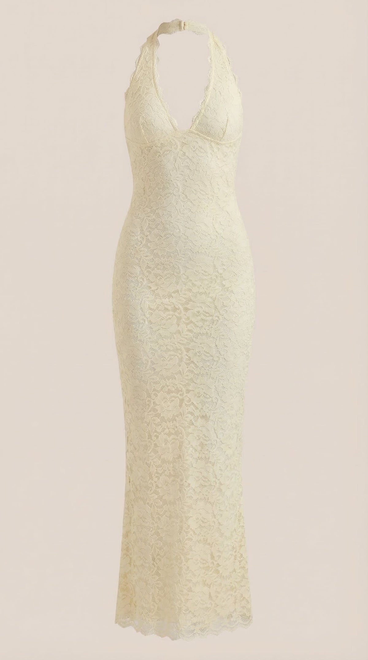 ROXANNE | VESTIDO LARGO DE ENCAJE CON ESCOTE HALTER