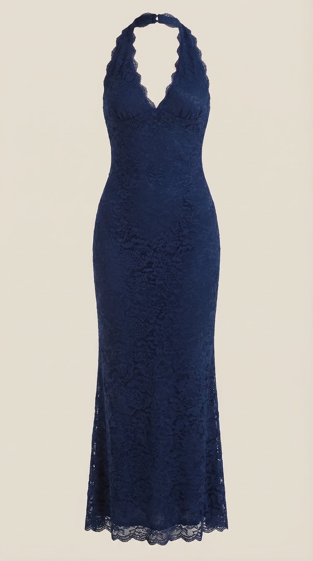 ROXANNE | VESTIDO LARGO DE ENCAJE CON ESCOTE HALTER