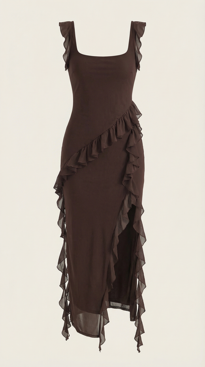 SUSAN | VESTIDO LARGO CON VOLANTES